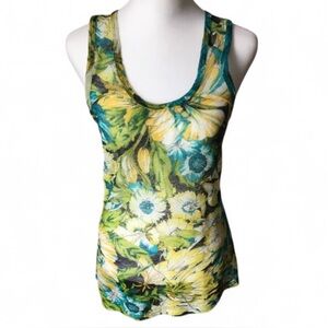 Vintage 2000s 579 Blue Green Floral Sheer Sleeveless Tank top size Small